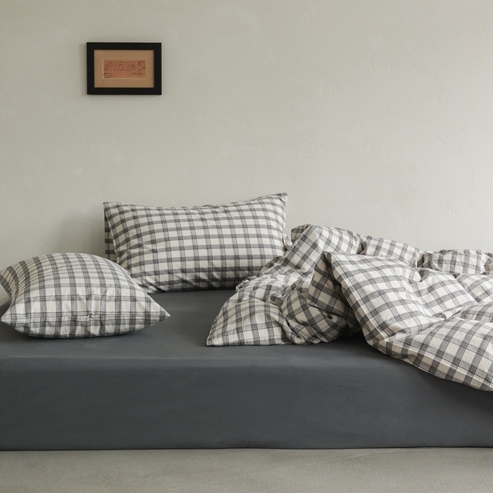 91家纺网 家纺一手货源 找家纺 棉眠 2026新款全棉纯棉水洗棉色织格子四件套-奥斯汀系列 奥斯汀-黑白灰
