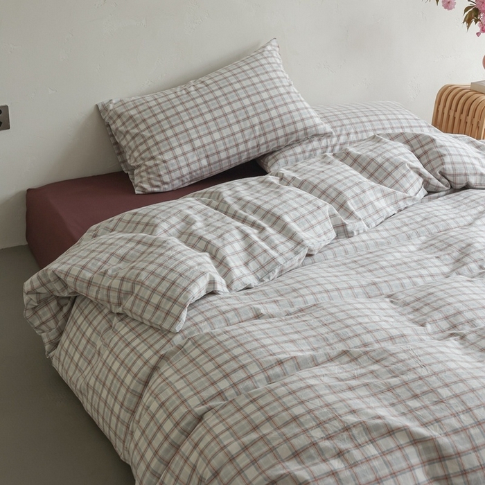 91家纺网 家纺一手货源 找家纺 棉眠 2026新款全棉纯棉水洗棉色织格子四件套-奥斯汀系列 奥斯汀-海盐豆沙