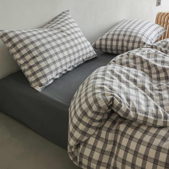 91家纺网 家纺一手货源 找家纺 棉眠 2026新款全棉纯棉水洗棉色织格子四件套-奥斯汀系列 奥斯汀-黑白灰
