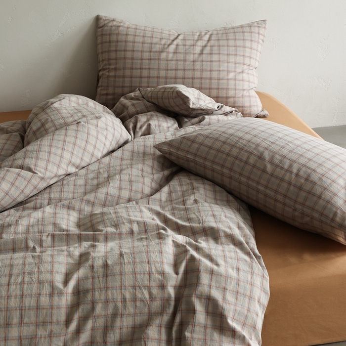 91家纺网 家纺一手货源 找家纺 棉眠 2026新款全棉纯棉水洗棉色织格子四件套-奥斯汀系列 奥斯汀-焦糖咖