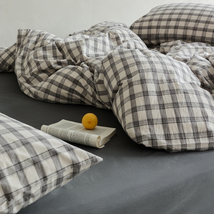 91家纺网 家纺一手货源 找家纺 棉眠 2026新款全棉纯棉水洗棉色织格子四件套-奥斯汀系列 奥斯汀-黑白灰