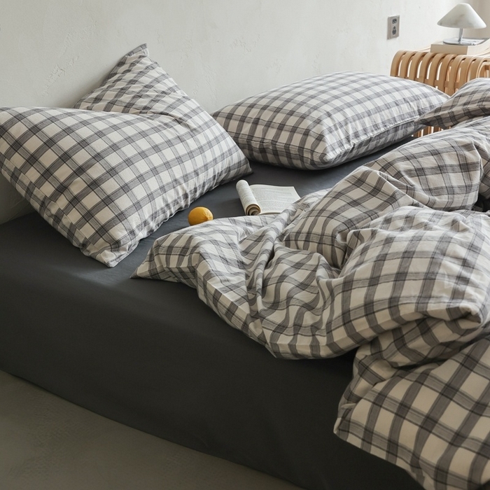 91家纺网 家纺一手货源 找家纺 棉眠 2026新款全棉纯棉水洗棉色织格子四件套-奥斯汀系列 奥斯汀-黑白灰