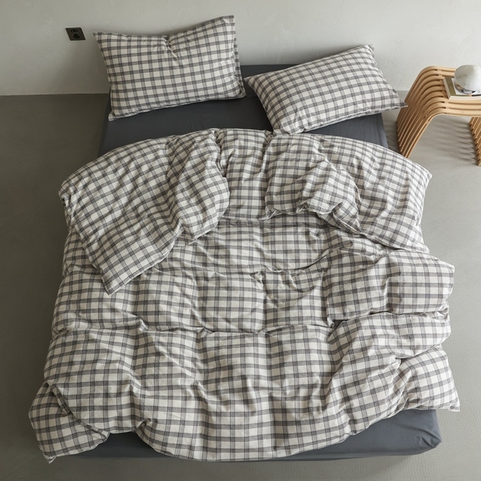 91家纺网 家纺一手货源 找家纺 棉眠 2026新款全棉纯棉水洗棉色织格子四件套-奥斯汀系列 奥斯汀-黑白灰