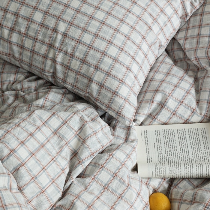 91家纺网 家纺一手货源 找家纺 棉眠 2026新款全棉纯棉水洗棉色织格子四件套-奥斯汀系列 奥斯汀-海盐豆沙