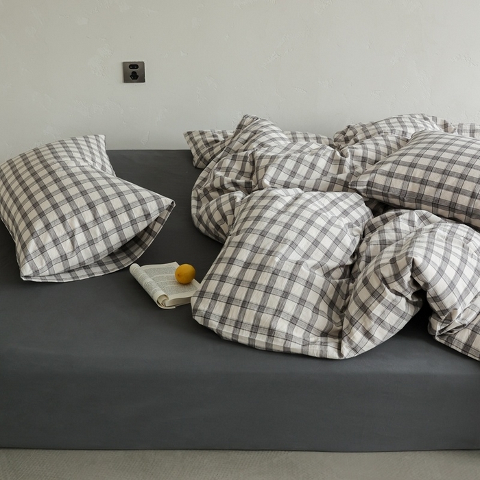 91家纺网 家纺一手货源 找家纺 棉眠 2026新款全棉纯棉水洗棉色织格子四件套-奥斯汀系列 奥斯汀-黑白灰