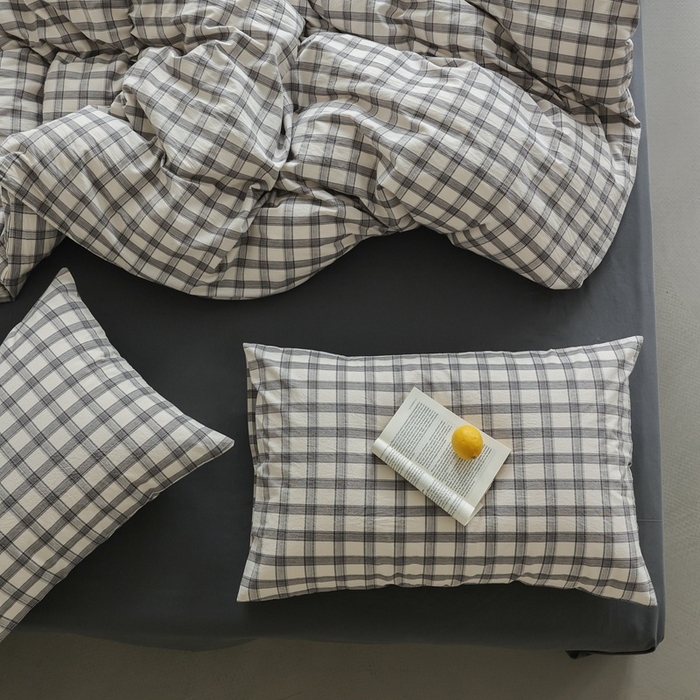 91家纺网 家纺一手货源 找家纺 棉眠 2026新款全棉纯棉水洗棉色织格子四件套-奥斯汀系列 奥斯汀-黑白灰