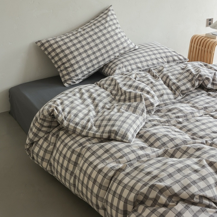 91家纺网 家纺一手货源 找家纺 棉眠 2026新款全棉纯棉水洗棉色织格子四件套-奥斯汀系列 奥斯汀-黑白灰