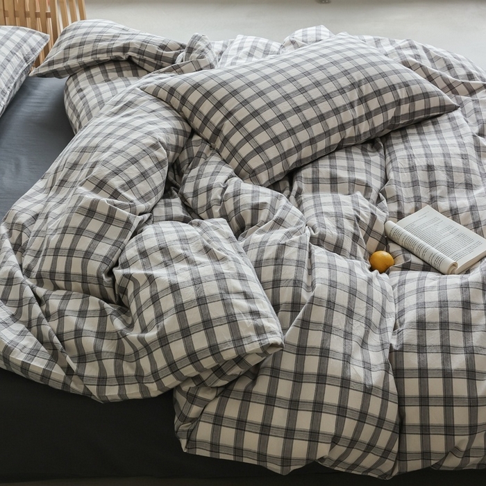 91家纺网 家纺一手货源 找家纺 棉眠 2026新款全棉纯棉水洗棉色织格子四件套-奥斯汀系列 奥斯汀-黑白灰