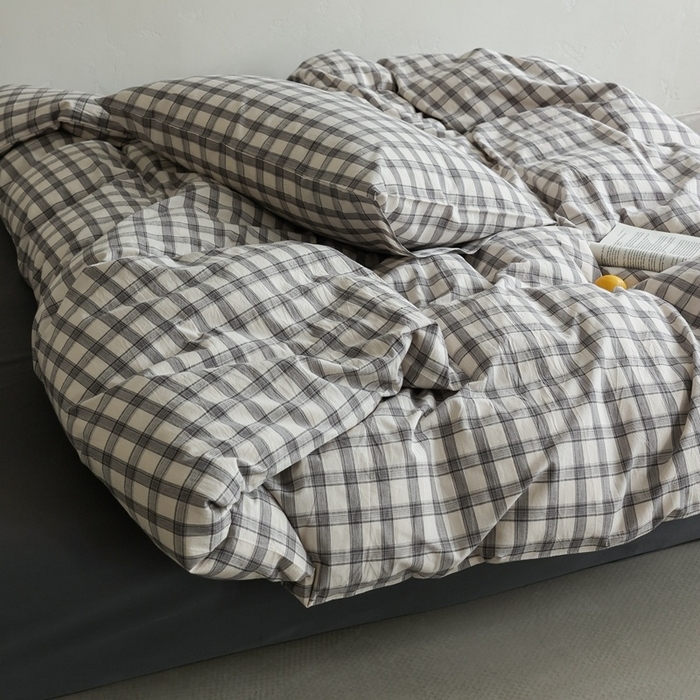 91家纺网 家纺一手货源 找家纺 棉眠 2026新款全棉纯棉水洗棉色织格子四件套-奥斯汀系列 奥斯汀-黑白灰