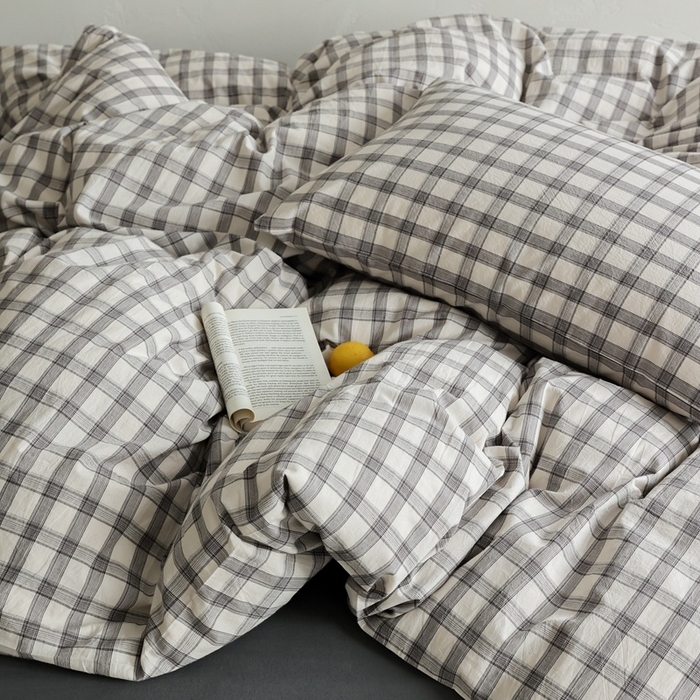 91家纺网 家纺一手货源 找家纺 棉眠 2026新款全棉纯棉水洗棉色织格子四件套-奥斯汀系列 奥斯汀-黑白灰