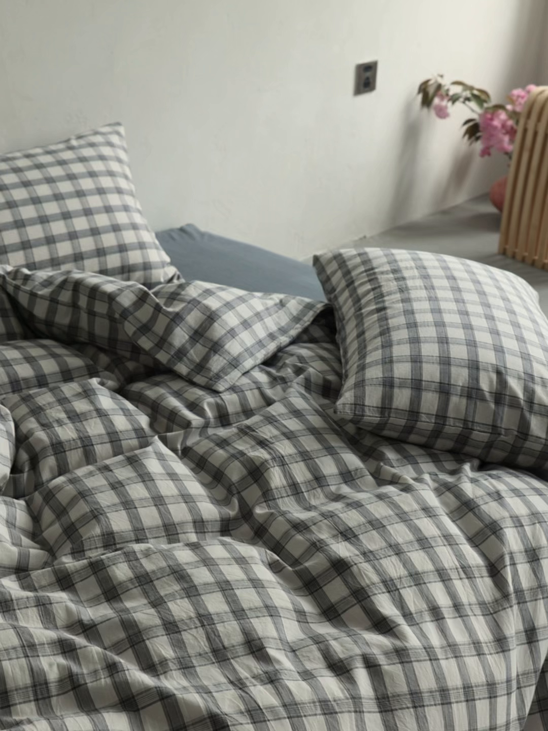 91家纺网 家纺一手货源 找家纺 棉眠 2026新款全棉纯棉水洗棉色织格子四件套-奥斯汀系列 奥斯汀-黑白灰