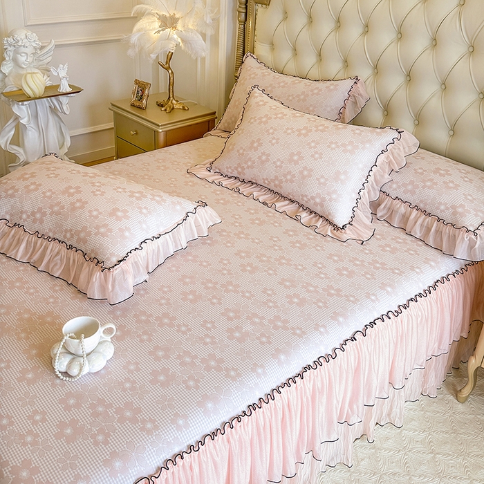 91家纺网 家纺一手货源 找家纺 （总）网红馆（ck家纺） 2026新款冰丝夏被床裙款凉席三件套-恋夏花开