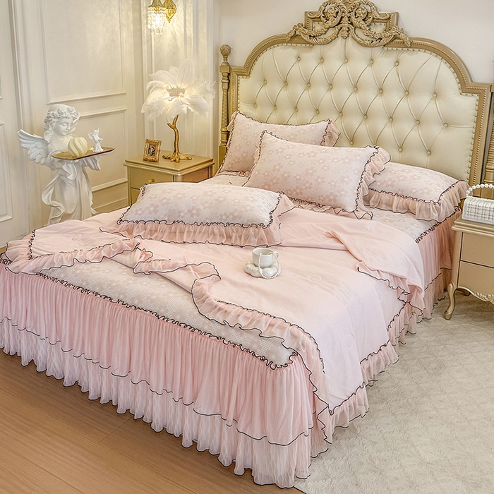 91家纺网 家纺一手货源 找家纺 （总）网红馆（ck家纺） 2026新款冰丝夏被床裙款凉席三件套-恋夏花开