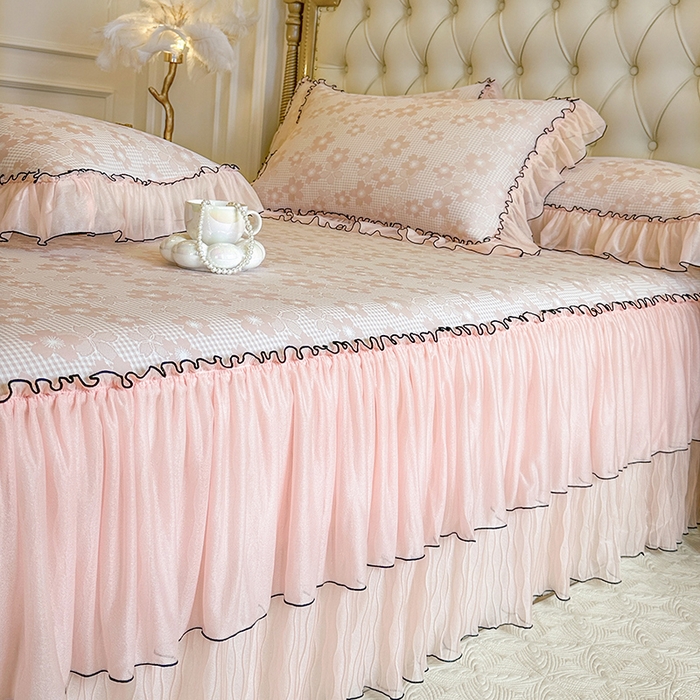 91家纺网 家纺一手货源 找家纺 （总）网红馆（ck家纺） 2026新款冰丝夏被床裙款凉席三件套-恋夏花开