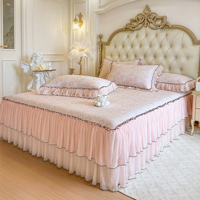 91家纺网 家纺一手货源 找家纺 （总）网红馆（ck家纺） 2026新款冰丝夏被床裙款凉席三件套-恋夏花开