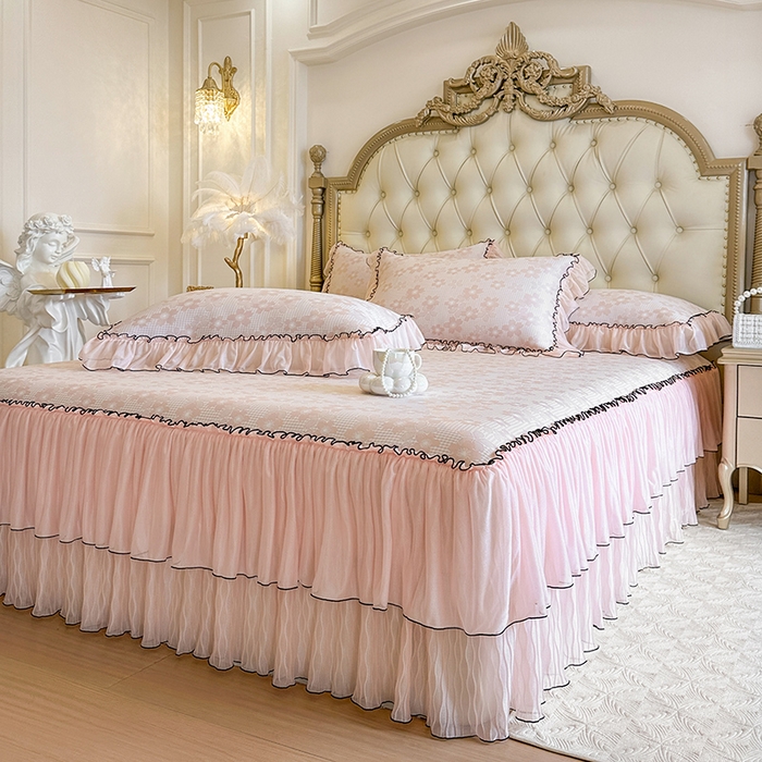 91家纺网 家纺一手货源 找家纺 （总）网红馆（ck家纺） 2026新款冰丝夏被床裙款凉席三件套-恋夏花开