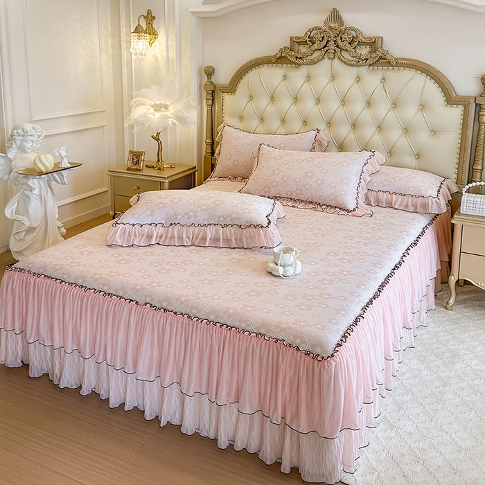 91家纺网 家纺一手货源 找家纺 （总）网红馆（ck家纺） 2026新款冰丝夏被床裙款凉席三件套-恋夏花开