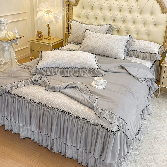 91家纺网 家纺一手货源 找家纺 （总）网红馆（ck家纺） 2026新款冰丝夏被床裙款凉席三件套-恋夏花开