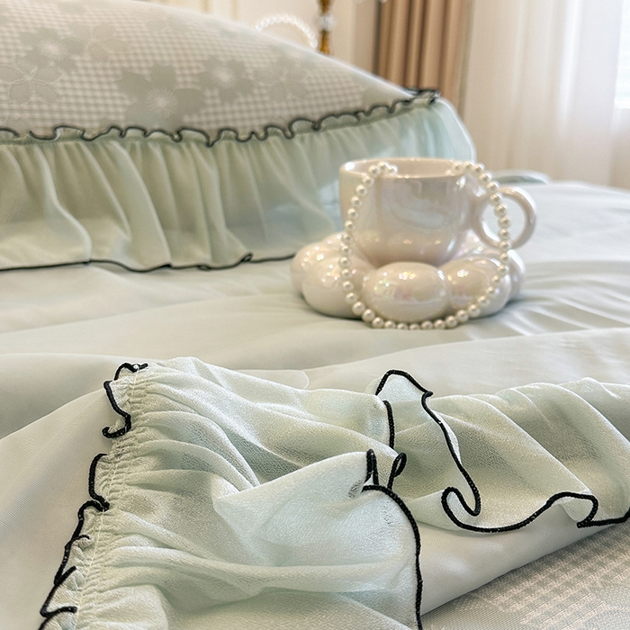 91家纺网 家纺一手货源 找家纺 网红馆（ck家纺） 2026新款冰丝夏被床裙款凉席三件套-恋夏花开 恋夏花开-绿