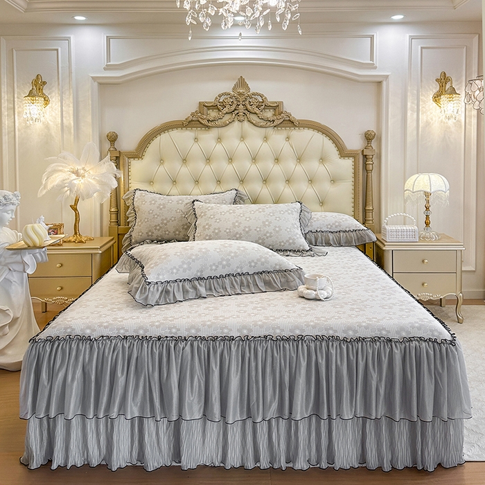 91家纺网 家纺一手货源 找家纺 网红馆（ck家纺） 2026新款冰丝夏被床裙款凉席三件套-恋夏花开 恋夏花开-灰