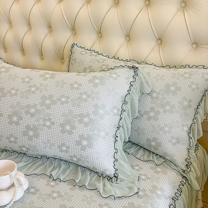 91家纺网 家纺一手货源 找家纺 网红馆（ck家纺） 2026新款冰丝夏被床裙款凉席三件套-恋夏花开 恋夏花开-绿