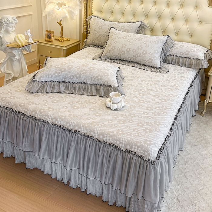 91家纺网 家纺一手货源 找家纺 网红馆（ck家纺） 2026新款冰丝夏被床裙款凉席三件套-恋夏花开 恋夏花开-灰