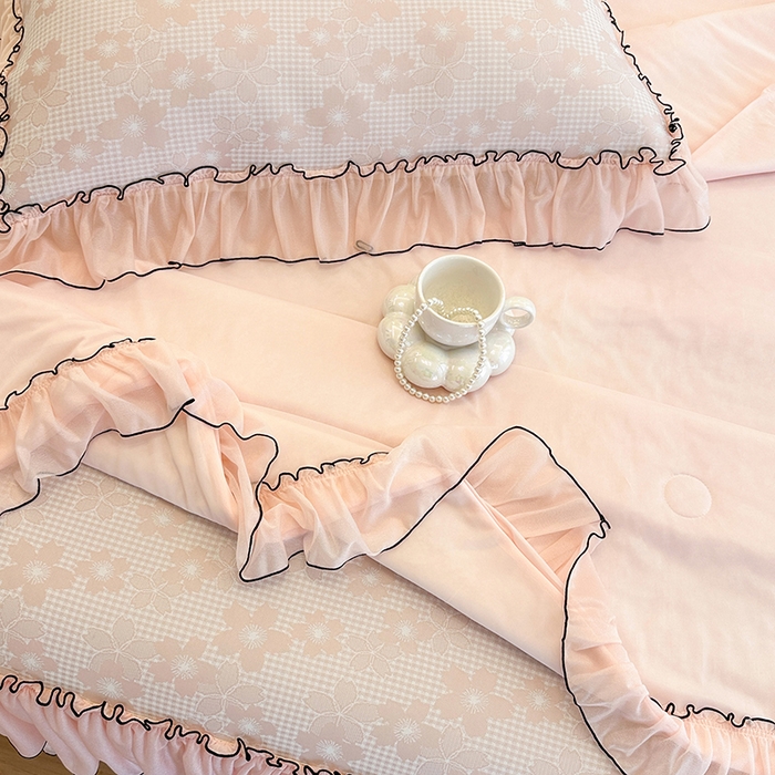 91家纺网 家纺一手货源 找家纺 网红馆（ck家纺） 2026新款冰丝夏被床裙款凉席三件套-恋夏花开 恋夏花开-粉