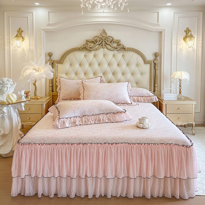 91家纺网 家纺一手货源 找家纺 网红馆（ck家纺） 2026新款冰丝夏被床裙款凉席三件套-恋夏花开 恋夏花开-粉