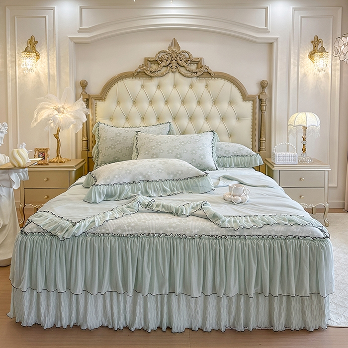 91家纺网 家纺一手货源 找家纺 网红馆（ck家纺） 2026新款冰丝夏被床裙款凉席三件套-恋夏花开 恋夏花开-绿