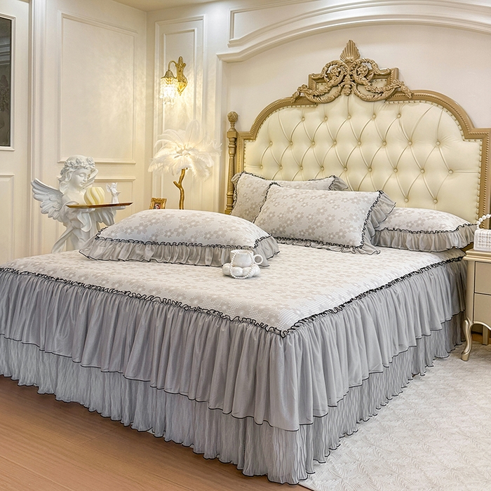 91家纺网 家纺一手货源 找家纺 网红馆（ck家纺） 2026新款冰丝夏被床裙款凉席三件套-恋夏花开 恋夏花开-灰