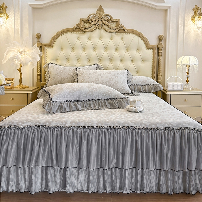 91家纺网 家纺一手货源 找家纺 网红馆（ck家纺） 2026新款冰丝夏被床裙款凉席三件套-恋夏花开 恋夏花开-灰