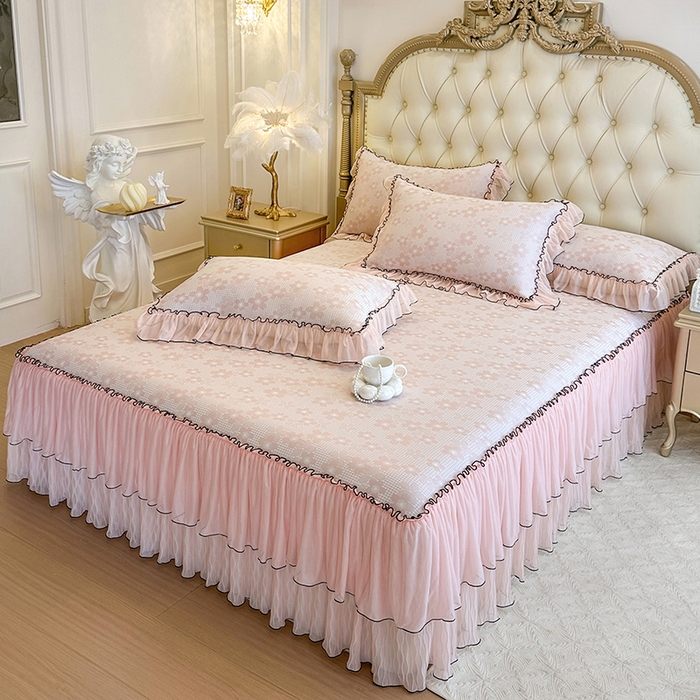 91家纺网 家纺一手货源 找家纺 网红馆（ck家纺） 2026新款冰丝夏被床裙款凉席三件套-恋夏花开 恋夏花开-粉