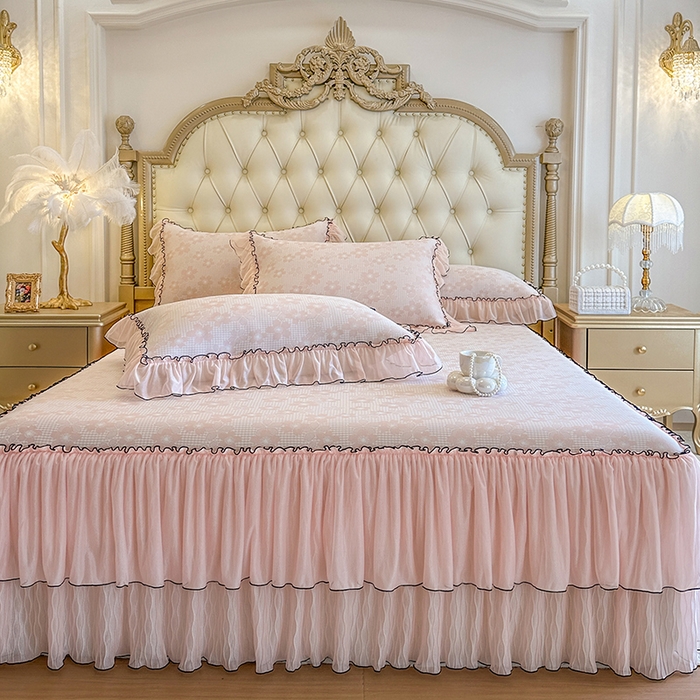 91家纺网 家纺一手货源 找家纺 网红馆（ck家纺） 2026新款冰丝夏被床裙款凉席三件套-恋夏花开 恋夏花开-粉