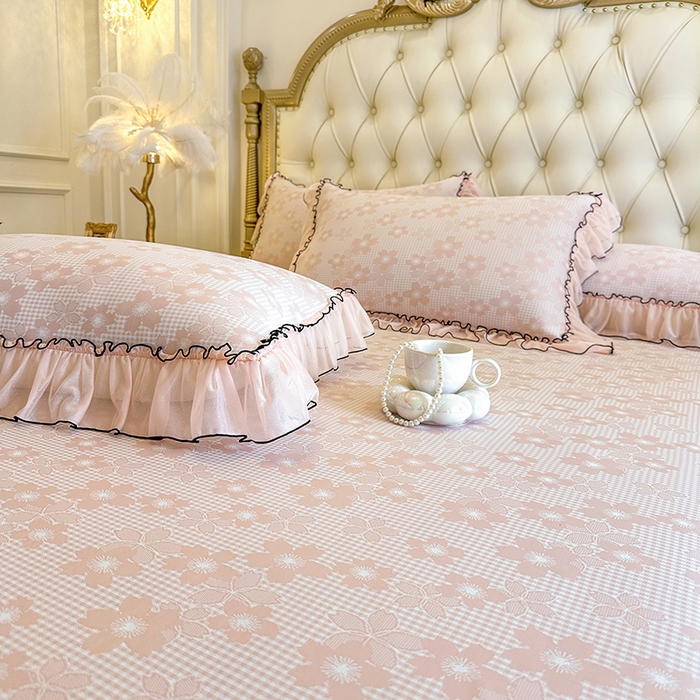 91家纺网 家纺一手货源 找家纺 网红馆（ck家纺） 2026新款冰丝夏被床裙款凉席三件套-恋夏花开 恋夏花开-粉