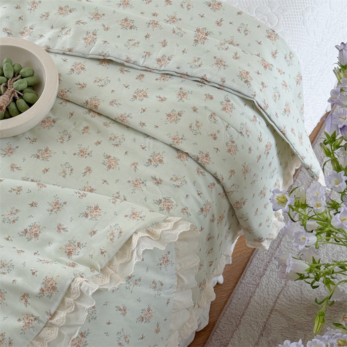 91家纺网 家纺一手货源 找家纺 暖生活 2026新款全棉花边款大豆夏被夏凉被空调被 薄荷碎花