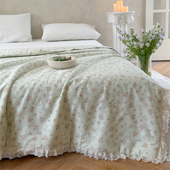 91家纺网 家纺一手货源 找家纺 暖生活 2026新款全棉花边款大豆夏被夏凉被空调被 薄荷碎花