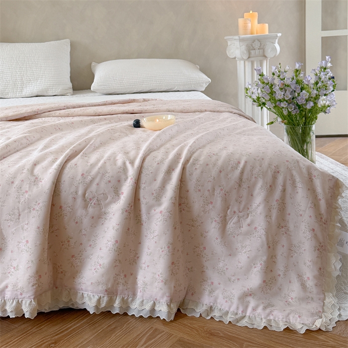 91家纺网 家纺一手货源 找家纺 暖生活 2026新款全棉花边款大豆夏被夏凉被空调被 粉樱花屿