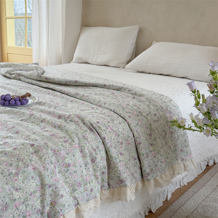 91家纺网 家纺一手货源 找家纺 暖生活 2026新款全棉花边款大豆夏被夏凉被空调被 浅夏花眠