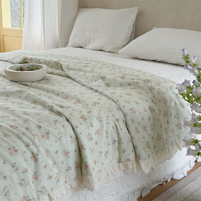 91家纺网 家纺一手货源 找家纺 暖生活 2026新款全棉花边款大豆夏被夏凉被空调被 薄荷碎花