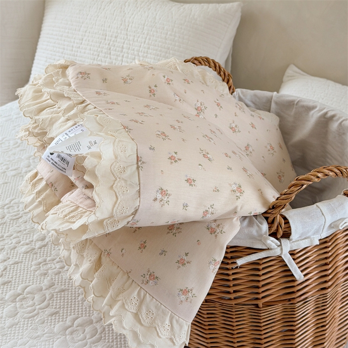 暖生活 2026新款全棉花边款大豆夏被夏凉被空调被 奶杏花谣