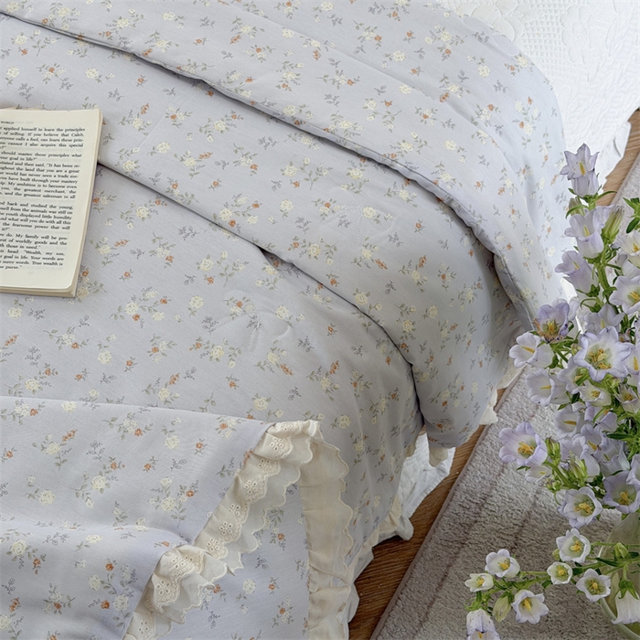 91家纺网 家纺一手货源 找家纺 暖生活 2026新款全棉花边款大豆夏被夏凉被空调被 紫兰花语