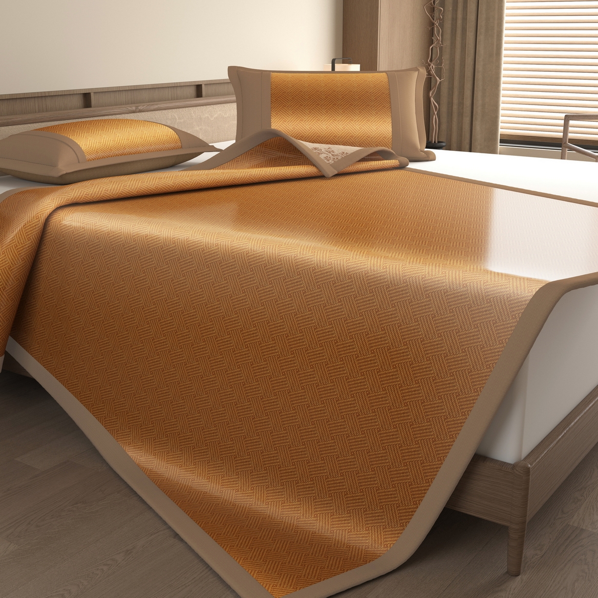 91家纺网 家纺一手货源 找家纺 宜派家纺 2026新款夏季双面可用凉感古藤席凉席席子 古藤席-黄棕