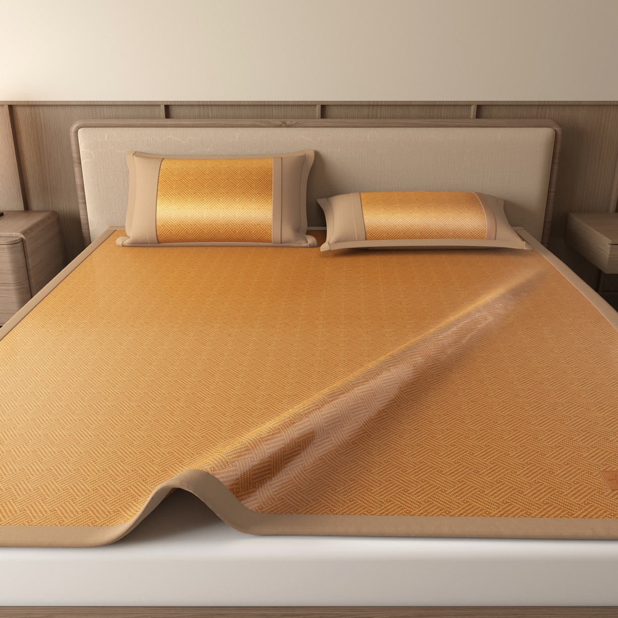 91家纺网 家纺一手货源 找家纺 宜派家纺 2026新款夏季双面可用凉感古藤席凉席席子 古藤席-黄棕