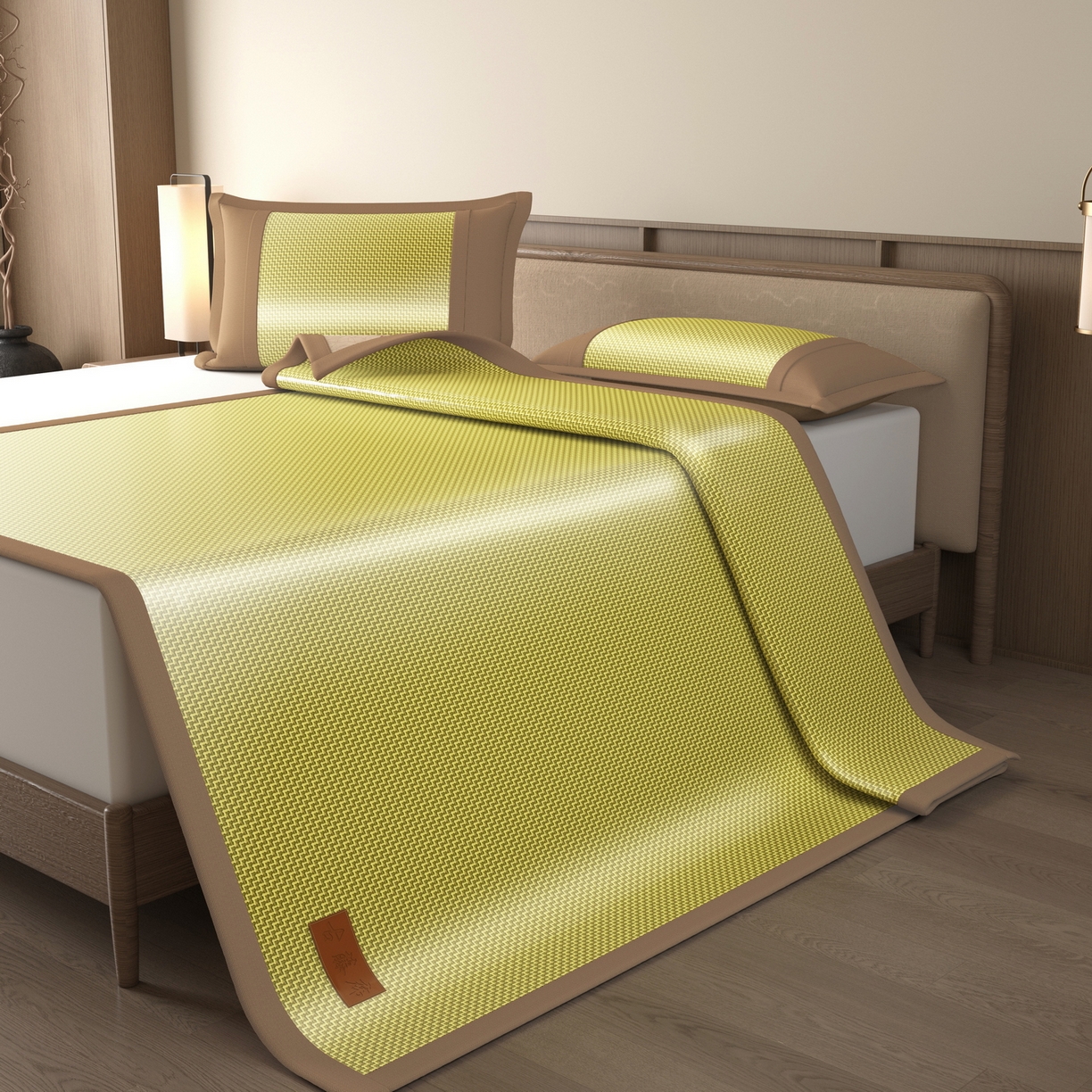 91家纺网 家纺一手货源 找家纺 宜派家纺 2026新款夏季双面可用凉感古藤席凉席席子 古藤席-柠黄