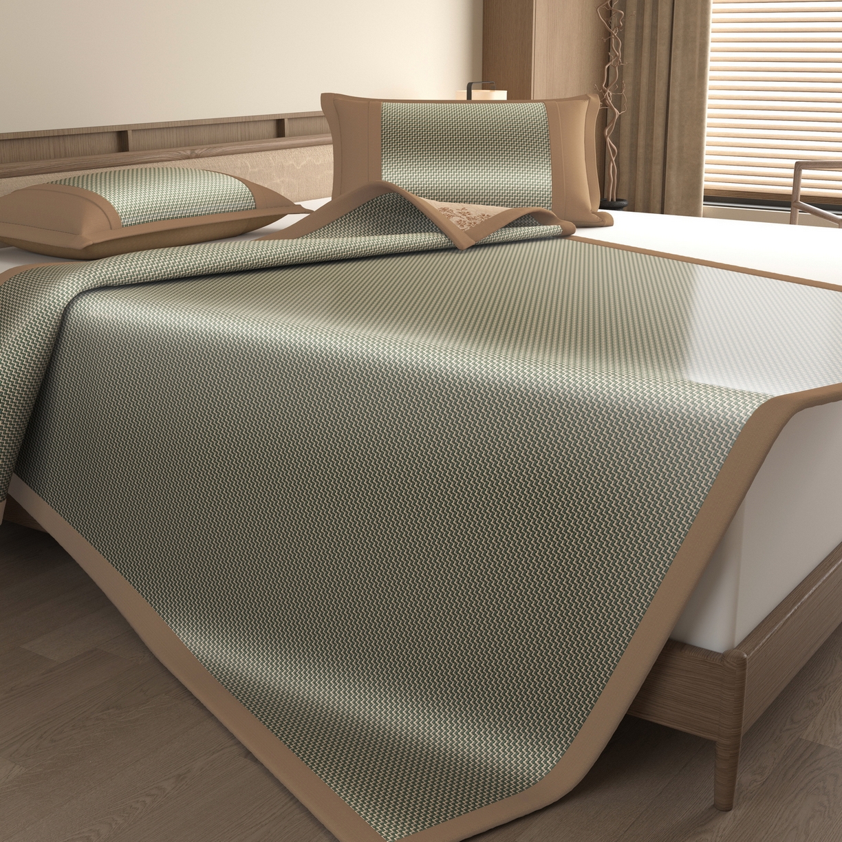 91家纺网 家纺一手货源 找家纺 宜派家纺 2026新款夏季双面可用凉感古藤席凉席席子 古藤席-灰绿