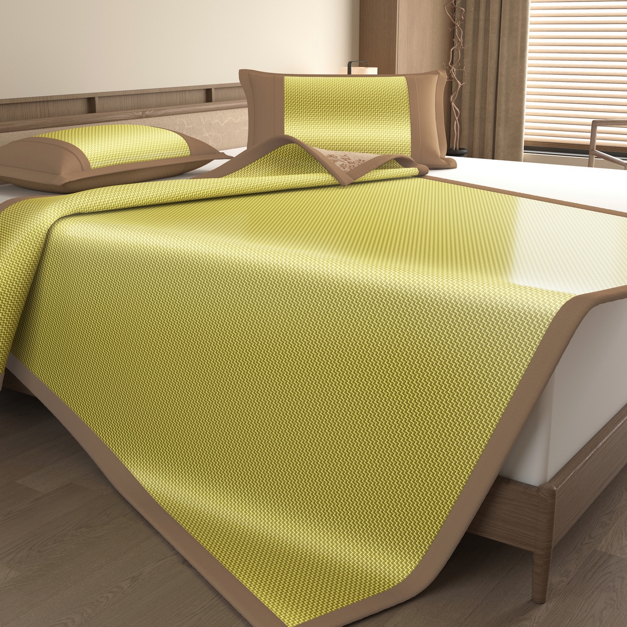 91家纺网 家纺一手货源 找家纺 宜派家纺 2026新款夏季双面可用凉感古藤席凉席席子 古藤席-柠黄