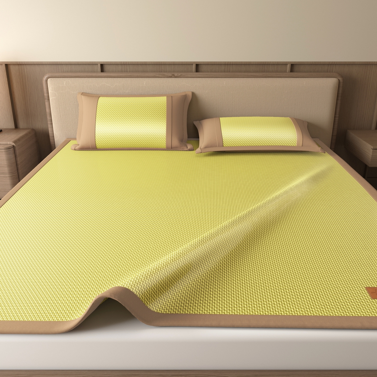 91家纺网 家纺一手货源 找家纺 宜派家纺 2026新款夏季双面可用凉感古藤席凉席席子 古藤席-柠黄