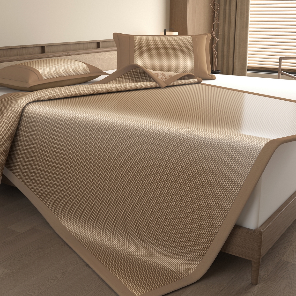 91家纺网 家纺一手货源 找家纺 宜派家纺 2026新款夏季双面可用凉感古藤席凉席席子 古藤席-卡其