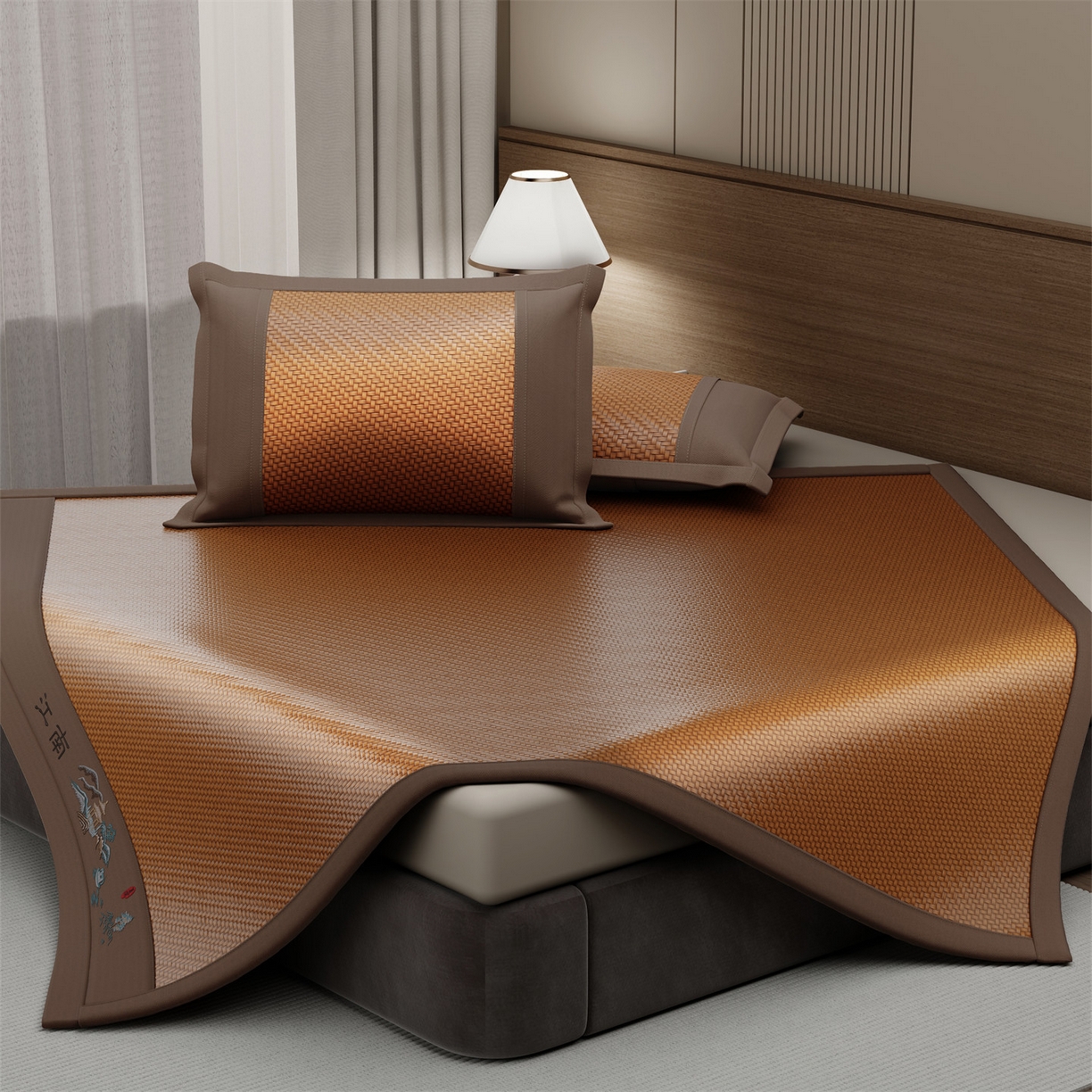 91家纺网 家纺一手货源 找家纺 卡初家居（原微来） 2026春夏新款PE凉感席凉席席子系列-江南 江南-咖