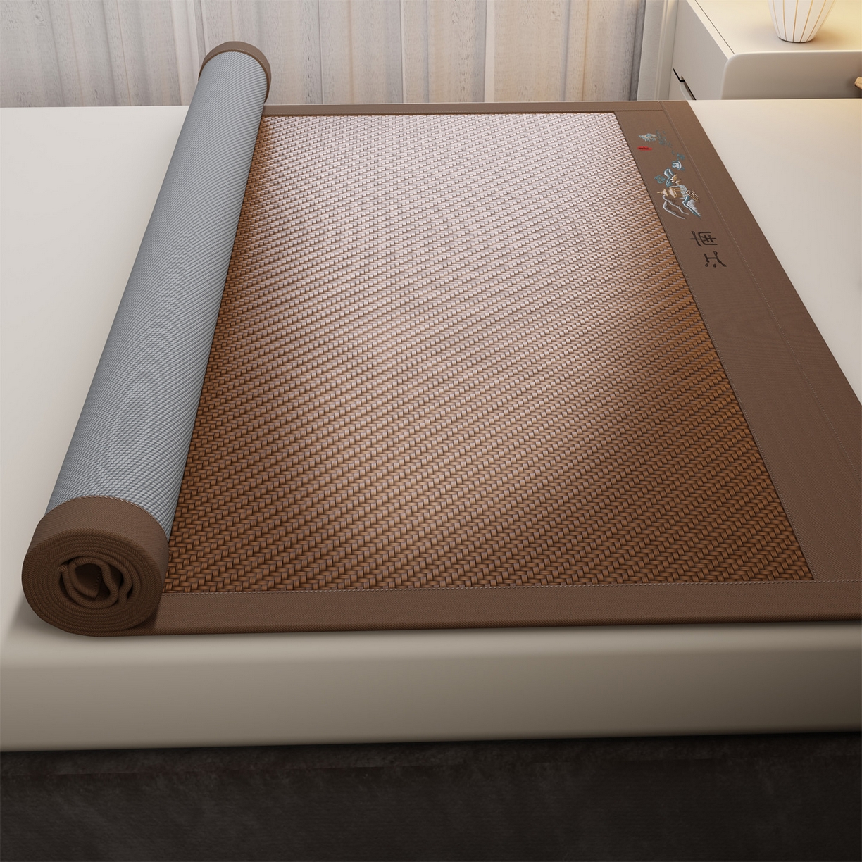 91家纺网 家纺一手货源 找家纺 卡初家居（原微来） 2026春夏新款PE凉感席凉席席子系列-江南 江南-巧克力色